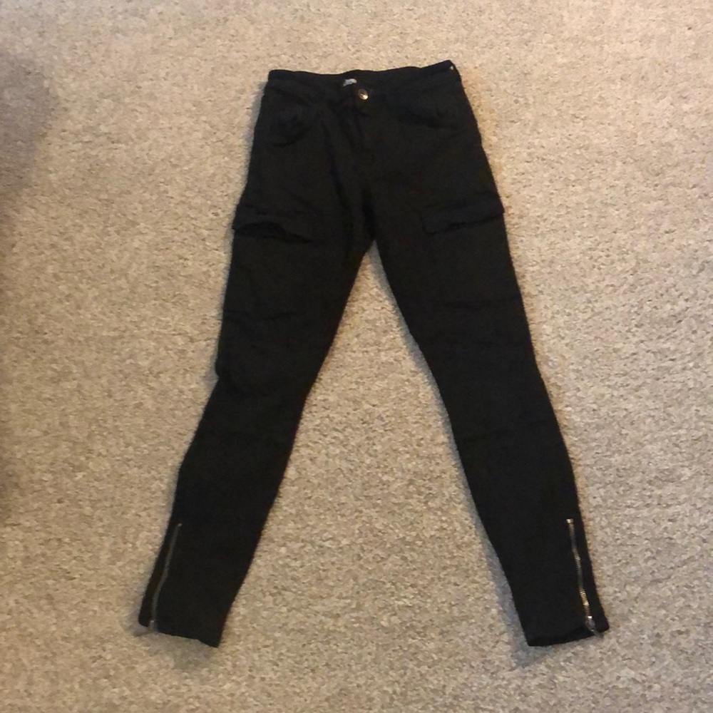 Splendid Black Skinny Stretch Mid Rise Ankle Zip Cargo Pants Women's Size 26